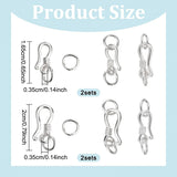 4 Sets 2 Size 925 Sterling Silver S-Hook Clasps, with Jump Rings, Silver, 16.5mm and 20mm, Hole: 3.5mm, 2 Sets/size