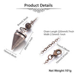 Brass Cone Dowsing Pendulums, with Lobster Claw Clasps, Red Copper, 220x2.5mm