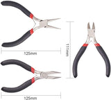 Carbon Steel Jewelry Pliers Sets, Ferronickel, Side Cutter, Round Nose and Chain Nose Pliers, Black, 11~12.5cm