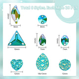 160Pcs 8 Style Green Series Sew on Rhinestone, Resin Rhinestone, 2-Hole Links, Flat Back & Back Plated, Garments Accessories, Mixed Shape, Mixed Color, 8~20x7~13mm, 20pcs/style