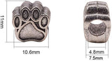 Tibetan Style Zinc Alloy European Beads, Dog Paw Prints, Antique Silver, 11x10.6x7.5mm, Hole: 4.8mm, 60pcs/box
