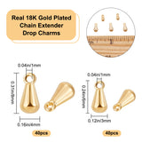 80Pcs 2 Styles Brass Charms, Chain Extender Drop, Teardrop, Real 18K Gold Plated, 6~8x3~4mm, Hole: 1mm, 40pcs/style