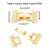 5 Strands Alloy and Brass Fold Over Clasps, 10-Hole, Mixed Color, 24x16.5x5mm, Hole: 2mm, 4 colors, 6sets/color, 24sets/box