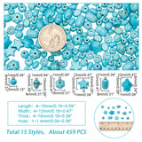 15 Styles Dyed Synthetic Turquoise Beads, Round & Barrel & Pumpkin & Tortoise & Rondelle, Mixed Shapes, 4~15x4~12x3~8mm, Hole: 1~1.4mm, 504pcs/box