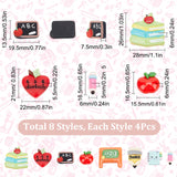 32Pcs 8 Styles School Theme Opaque Resin Cabochons, Blackboard & Book & Heart Ruler & Pencil & Apple & Notebook, Mixed Shape, Mixed Color, 13.5~25x6~26x5~7.5mm, 4pcs/style