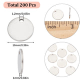 200Pcs 201 Stainless Steel Stamping Blank Tag Pendants, Flat Round, Stainless Steel Color, 10x1mm, Hole: 1.2mm