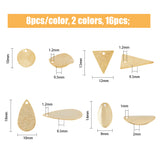 64Pcs 8 Style Brass Charms, Teardrop & Flat Round & Triangle, Golden & Silver, 10~18x8~12x0.5~2mm, Hole: 1~1.2mm, 8pcs/style