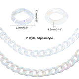100Pcs 2 Style Acrylic Linking Rings, Quick Link Connectors, for Curb Chains Making, AB Color Plated, Twist, White, 23x17x4.5mm, Inner Diameter: 13.5x7mm, 50Pcs/style