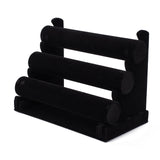 Velvet Bracelet Displays, Removable 3 Tier T-bar Jewelry Display Stand, Black, 16.7x30.4x23cm