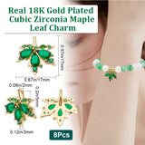 8Pcs Brass Micro Pave Cubic Zirconia Pendants, Real 18K Gold Plated, Maple Leaf Charm, Green, 17x17x3mm, Hole: 2x5mm