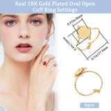 6Pcs 304 Stainless Steel Open Cuff Ring Findings, Bezel Cup Ring Settings, Oval, Real 18K Gold Plated, US Size 7 3/4(17.9mm), Tray: 10x8mm