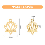 16Pcs 2 Colors 304 Stainless Steel Pendants, Laser Cut, Manual Polishing, Hollow, Lotus, Golden & Stainless Steel Color, 22x24.5x1.5mm, Hole: 1.5mm