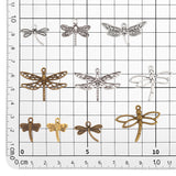 100PCS 10Style Tibetan Style Dragonfly Alloy Pendants, Mixed Color, 16~27x15~35x2~3mm, Hole: 1.5~2mm