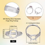 1Pc Rhodium Plated 925 Sterling Silver Adjustable Ring Findings, Prong Ring Settings, Oval, with S925 Stamp, Platinum, US Size 6 1/2(16.9mm), Tray: 8.5x7mm