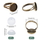DIY Half Round Adjustable Ring Making Kit, Including Brass Finger Ring Components Settings, Glass Cabochons, Antique Bronze, 80Pcs/bag