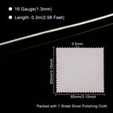 1Pc 999 Sterling Silver Wire, Round, 1Sheet Double Sided Suede Fabric Silver Polishing Cloth, Silver, 16 Gauge, 1.3mm, about 0.98 Foot(0.3m)/pc