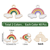 80Pcs 2 Colors Alloy Enamel Pendants, Rainbow, Mixed Color, 14x18.5x1.5mm, Hole: 1.8mm, 40pcs/color