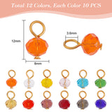 120Pcs 12 Colors Glass Charms, Faceted Rondelle, with Iron Loops, Golden, 12x8mm, Hole: 3.6mm, 10Pcs/color