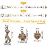 72Pcs 10 Style Tibetan Style Alloy Pendant, Cat Theme Pendant, Mixed Color, 72pcs/box