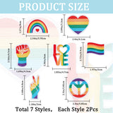 14Pcs 7 Style Rainbow/Pride Flag Theme Computerized Embroidery Cloth Iron On Patches, Costume Accessories, Appliques, Mixed Color, 40~69x30~61x1.2~1.7mm, 2pcs/style