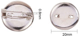 Iron Brooch Findings, Brooch Base Settings, Flat Round, Platinum, Tray: 18mm, 19.5~20x6.5mm, pin: 0.5mm
