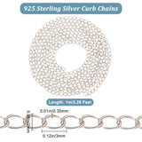 1M Rhodium Plated 925 Sterling Silver Curb Chains, Soldered, Platinum, 3x2x0.35mm