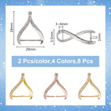 8Pcs 4 Colors Rack Plating Brass Micro Pave Cubic Zirconia Ice Pick Pinch Bails, Long-Lasting Plated, Cadmium Free & Lead Free, Mixed Color, 18x20x5.5mm, Hole: 3mm, Pin: 1mm, 2pcs/color