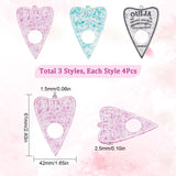 12Pcs 3 Colors Transparent Acrylic Big Pendants, with Sequins, Heart with Word Ouija, Mixed Color, 61x42x2.5mm, Hole: 1.5mm, 4pcs/color
