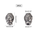 304 Stainless Steel Beads, Ion Plating (IP), Buddha's Head, Antique Silver, 10x13x9mm, Hole: 3mm, 6pcs/box