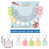 Opaque Resin Yarn Ball Charm Locking Stitch Markers, 304 Stainless Steel Clasp Stitch Marker, Mixed Color, 3.5cm, 12pcs/set