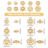 80Pcs 10 Style Rack Plating Alloy Flower Bead Caps, Lead Free & Cadmium Free, Long-Lasting Plated, Golden, 7x7.5x3mm, Hole: 1.4mm