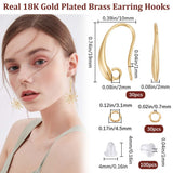 30Pcs Brass Earring Hooks, with Horizontal Loop, Cadmium Free & Nickel Free & Lead Free, with 30Pcs Open Jump Rings & 100Pcs Plastic Ear Nuts, Real 18K Gold Plated, 19x10x2mm, Hole: 2mm, Pin: 1mm