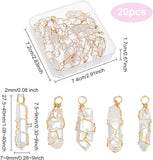 20pcs Natural Quartz Crystal Pendants, with Golden Tone Copper Wire Wrapped, Bullet, 27.5~40x7~9x7.5~9mm, Hole: 2mm