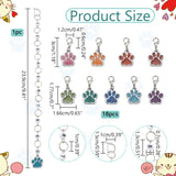 Knitting Row Counter Chains & Locking Stitch Markers Kits, with Dog Paw Print Alloy Enamel Glitter Powder Pendant and Acrylic Beads, Mixed Color, 3~23.9cm, 19pcs/set