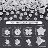 200Pcs 4 Style Spray Painted Glass Beads & Acrylic Beads Caps, Flower, Clear, 7~21.5x11.5~22x4.5~21mm, Hole: 1.2~1.5mm, 50Pcs/style