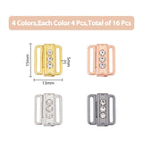 16Pcs 4 Colors Zinc Alloy Rhinestone Bikini Clips, Bra Clasp Replacement Part, Lingerie Front Closure, Mixed Color, 15x13x5mm, Inner Diameter: 11.5x1.5mm, 4pcs/color