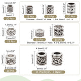 160pcs 10 Style Tibetan Style Alloy European Beads, Column, Antique Silver, 5~9x5~8mm, Hole: 3.2~5.3mm, 15pcs/style