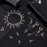 100Pcs 201 Stainless Steel Tiny Cross Charms, Stainless Steel Color, 15x10x0.7mm, Hole: 1.4mm