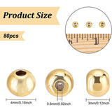 Brass Beads, with Rubber Inside, Slider Beads, Stopper Beads, Long-Lasting Plated, Round, Real 18K Gold Plated, 4x3mm, Hole: 1mm, 80pcs/box