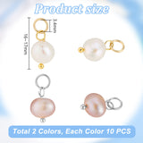 20Pcs 2 Colors Natural Cultured Freshwater Pearl Pendants, Nuggets Charms, with 304 Stainless Steel Jump Rings, Golden & Stainless Steel Color, 16~17mm, Hole: 3.4mm, 10pcs/color