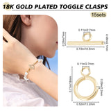 Brass Toggle Clasps, Long-Lasting Plated, Ring, Real 18K Gold Plated, Bar: 7x18.5x2.1mm, Hole: 2.7mm, Ring: 18x13.2x2.2mm, Hole: 2.7mm, 15sets/box