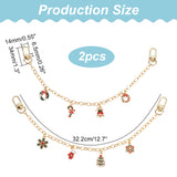 2Pcs 2 Style Christmas Themed Brass Chain Bag Handles, with Swivel Clasps & Alloy Enamel Pendant, Bell/Tree, Mixed Patterns, 32.2cm, Pendant: 17~30x11~17.5x1.5~4.5mm, 1pc/style