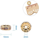 Brass Rhinestone Spacer Beads, Grade B, Rondelle, Clear, Golden & Silver, 10x4mm, Hole: 2mm, 200pcs/color, 400pcs/box