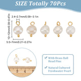 70Pcs Natural Cultured Freshwater Pearl Charms, with Platinum Tone Brass Ball Head pins, Oval, Golden, 10~12x6.5~8x4~5.5mm, Hole: 2.3~2.6mm