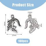 100Pcs Crocodile Tibetan Style Alloy Pendants, Antique Silver, 14x17x3mm, Hole: 1.5mm