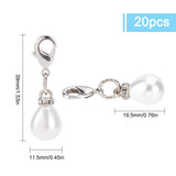 20Pcs Teardrop Acrylic Imitation Pearl Pendant Decorations, with Brass Lobster Clasps and Grade A Rhinestone Beads, Platinum, 39mm, Pendant: 19.5x11.5mm, 20pcs