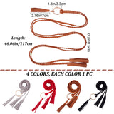 4Pcs 4 Color Microfiber Braided Chain Belts, Imitation Leather Double Tassel Charm Thin Waist Belts, with Golden Alloy Round Knotted Buckle, for Shirt Skirt Dress Overcoat, Mixed Color, 45-1/8 ~47-1/4 inch(114.5~120cm), 1Pc/color