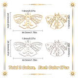 12Pcs 2 Colors 201 Stainless Steel Pendants, Moth, Golden & Stainless Steel Color, 24.5x44.5x1.5mm, Hole: 1.8mm, 6pcs/color