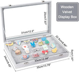 Wooden Presentation Boxes for Badge Storage and Display, cover by Velvet, with Glass Window and Hangers, Rectangle, Light Grey, 24x35x5cm