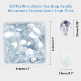 Acrylic Rhinestone Flat Back Cabochons, Faceted, Bottom Silver Plated, teardrop, Clear, 25x18x5mm, 100pcs/box